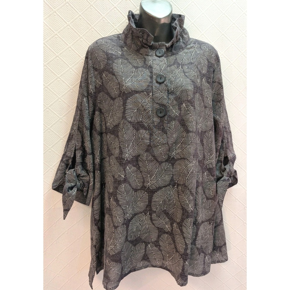 NEW! TERRA SJ Apparel Pocket Tunic Leaf Transfer Pattern Charcoal